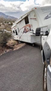 5th Wheel Stuck Off the Road in a ditch